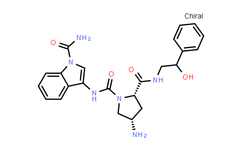 CAS No. 1386449-01-9, 1,2-Pyrrolidinedicarboxamide, 4-amino-N1-[1-(aminocarbonyl)-1H-indol-3-yl]-N2-(2-hydroxy-2-phenylethyl)-, (2S,4S)-