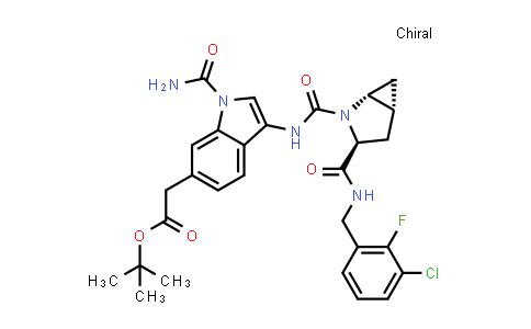 CAS No. 1386449-47-3, 1H-Indole-6-acetic acid, 1-(aminocarbonyl)-3-[[[(1R,3S,5R)-3-[[[(3-chloro-2-fluorophenyl)methyl]amino]carbonyl]-2-azabicyclo[3.1.0]hex-2-yl]carbonyl]amino]-, 1,1-dimethylethyl ester