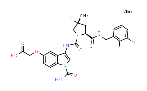 CAS No. 1386452-05-6, Acetic acid, 2-[[1-(aminocarbonyl)-3-[[[(2S,4R)-2-[[[(3-chloro-2-fluorophenyl)methyl]amino]carbonyl]-4-fluoro-4-methyl-1-pyrrolidinyl]carbonyl]amino]-1H-indol-5-yl]oxy]-