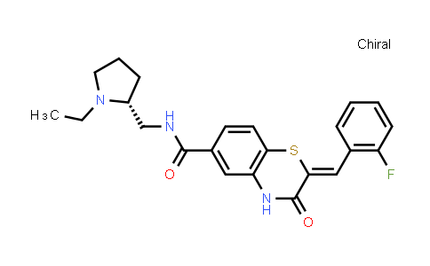 CAS No. 1392138-96-3, 2H-1,4-Benzothiazine-6-carboxamide, N-[[(2R)-1-ethyl-2-pyrrolidinyl]methyl]-2-[(2-fluorophenyl)methylene]-3,4-dihydro-3-oxo-, (2Z)-