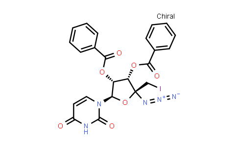 CAS No. 139419-02-6, (2S,3S,4R,5R)-2-azido-5-(2,4-dioxo-3,4-dihydropyrimidin-1(2H)-yl)-2-(iodomethyl)tetrahydrofuran-3,4-diyl dibenzoate
