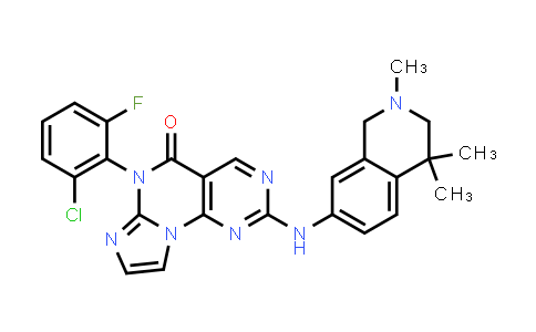CAS No. 1395028-22-4, Imidazo[1,2-a]pyrimido[5,4-e]pyrimidin-5(6H)-one, 6-(2-chloro-6-fluorophenyl)-2-[(1,2,3,4-tetrahydro-2,4,4-trimethyl-7-isoquinolinyl)amino]-