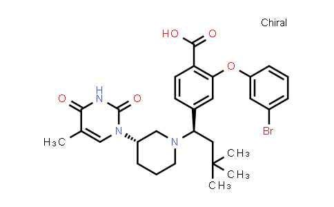 CAS No. 1395898-88-0, Benzoic acid, 2-(3-bromophenoxy)-4-[(1R)-1-[(3S)-3-(3,4-dihydro-5-methyl-2,4-dioxo-1(2H)-pyrimidinyl)-1-piperidinyl]-3,3-dimethylbutyl]-