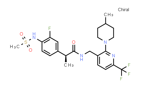 CAS No. 1396594-18-5, Benzeneacetamide, 3-fluoro-α-methyl-N-[[2-(4-methyl-1-piperidinyl)-6-(trifluoromethyl)-3-pyridinyl]methyl]-4-[(methylsulfonyl)amino]-, (αS)-