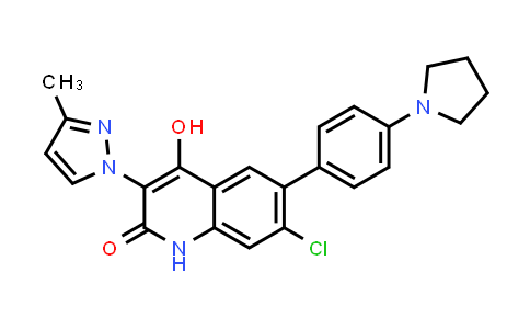 CAS No. 1398329-91-3, 2(1H)-Quinolinone, 7-chloro-4-hydroxy-3-(3-methyl-1H-pyrazol-1-yl)-6-[4-(1-pyrrolidinyl)phenyl]-