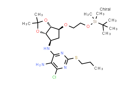 CAS No. 1400665-91-9, N4-((3aS,4R,6S,6aR)-6-(2-((tert-butyldimethylsilyl)oxy)ethoxy)-2,2-dimethyltetrahydro-3aH-cyclopenta[d][1,3]dioxol-4-yl)-6-chloro-2-(propylthio)pyrimidine-4,5-diamine