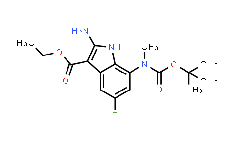 CAS No. 1400808-16-3, ethyl 2-amino-7-((tert-butoxycarbonyl)(methyl)amino)-5-fluoro-1H-indole-3-carboxylate