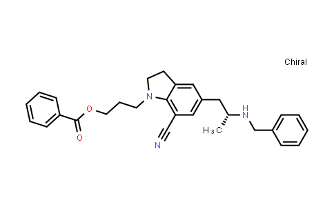 CAS No. 1402161-30-1, 1H-Indole-7-carbonitrile, 1-[3-(benzoyloxy)propyl]-2,3-dihydro-5-[(2R)-2-[(phenylmethyl)amino]propyl]-
