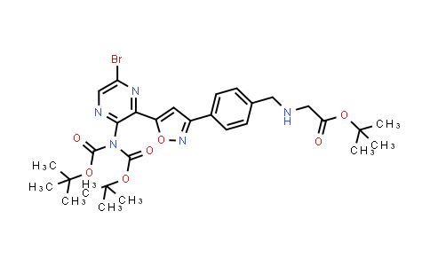CAS No. 1402390-42-4, Imidodicarbonic acid, 2-[5-bromo-3-[3-[4-[[[(1,1-dimethylethoxy)carbonyl]methylamino]methyl]phenyl]-5-isoxazolyl]-2-pyrazinyl]-, 1,3-bis(1,1-dimethylethyl) ester