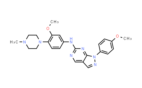 CAS No. 1404437-49-5, 1H-Pyrazolo[3,4-d]pyrimidin-6-amine, N-[3-methoxy-4-(4-methyl-1-piperazinyl)phenyl]-1-(4-methoxyphenyl)-
