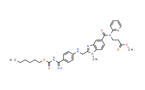 CAS No. 1408238-39-0, methyl 3-(2-(((4-(N-((hexyloxy)carbonyl)carbamimidoyl)phenyl)amino)methyl)-1-methyl-N-(pyridin-2-yl)-1H-benzo[d]imidazole-5-carboxamido)propanoate
