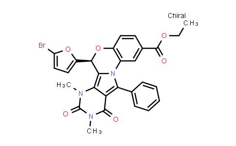 CAS No. 1415390-49-6, (S)-Ethyl 6-(5-bromofuran-2-yl)-7,9-dimethyl-8,10-dioxo-11-phenyl-7,8,9,10-tetrahydro-6H-benzo[b]pyrimido[4',5':3,4]pyrrolo[1,2-d][1,4]oxazine-2-carboxylate