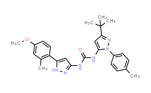 CAS No. 1415484-17-1, Urea, N-[3-(1,1-dimethylethyl)-1-(4-methylphenyl)-1H-pyrazol-5-yl]-N'-[5-(4-methoxy-2-methylphenyl)-1H-pyrazol-3-yl]-