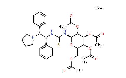 CAS No. 1416133-15-7, N-[(1R,2R)-1,2-Diphenyl-2-(1-pyrrolidinyl)ethyl]-N'-(2,3,4,6-tetra-O-acetyl-β-D-glucopyranosyl)thiourea