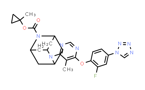 CAS No. 1417392-61-0, 2,6-Diazatricyclo[3.3.1.13,7]decane-2-carboxylic acid, 6-[6-[2-fluoro-4-(1H-tetrazol-1-yl)phenoxy]-5-methyl-4-pyrimidinyl]-, 1-methylcyclopropyl ester