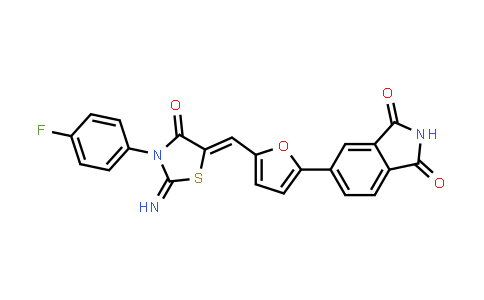 CAS No. 1420071-32-4, 1H-Isoindole-1,3(2H)-dione, 5-[5-[[3-(4-fluorophenyl)-2-imino-4-oxo-5-thiazolidinylidene]methyl]-2-furanyl]-