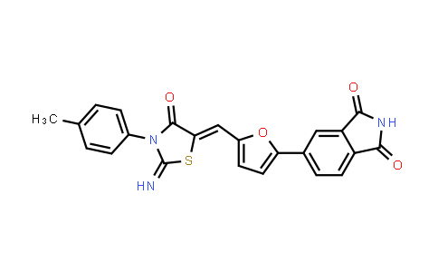 CAS No. 1420071-34-6, 1H-Isoindole-1,3(2H)-dione, 5-[5-[[2-imino-3-(4-methylphenyl)-4-oxo-5-thiazolidinylidene]methyl]-2-furanyl]-