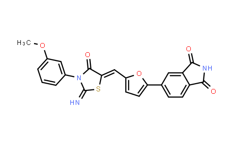 CAS No. 1420071-39-1, 1H-Isoindole-1,3(2H)-dione, 5-[5-[[2-imino-3-(3-methoxyphenyl)-4-oxo-5-thiazolidinylidene]methyl]-2-furanyl]-