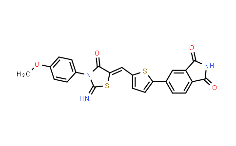 CAS No. 1420071-43-7, 1H-Isoindole-1,3(2H)-dione, 5-[5-[[2-imino-3-(4-methoxyphenyl)-4-oxo-5-thiazolidinylidene]methyl]-2-thienyl]-