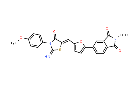 CAS No. 1420071-44-8, 1H-Isoindole-1,3(2H)-dione, 5-[5-[[2-imino-3-(4-methoxyphenyl)-4-oxo-5-thiazolidinylidene]methyl]-2-furanyl]-2-methyl-