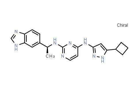 CAS No. 1425928-84-2, 2,4-Pyrimidinediamine, N2-[(1S)-1-(1H-benzimidazol-6-yl)ethyl]-N4-(5-cyclobutyl-1H-pyrazol-3-yl)-