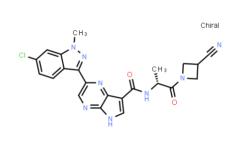 CAS No. 1426416-14-9, 5H-Pyrrolo[2,3-b]pyrazine-7-carboxamide, 2-(6-chloro-1-methyl-1H-indazol-3-yl)-N-[(1R)-2-(3-cyano-1-azetidinyl)-1-methyl-2-oxoethyl]-