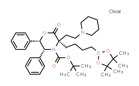 CAS No. 1427043-06-8, 4-Morpholinecarboxylic acid, 2-oxo-5,6-diphenyl-3-[2-(1-piperidinyl)ethyl]-3-[4-(4,4,5,5-tetramethyl-1,3,2-dioxaborolan-2-yl)butyl]-, 1,1-dimethylethyl ester, (3R,5R,6S)-