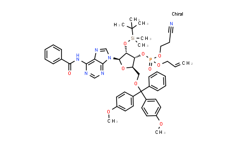 CAS No. 1427449-37-3, Allyl ((2R,3R,4R,5R)-5-(6-benzamido-9H-purin-9-yl)-2-((bis(4-methoxyphenyl)(phenyl)methoxy)methyl)-4-((tert-butyldimethylsilyl)oxy)tetrahydrofuran-3-yl) (2-cyanoethyl) phosphate