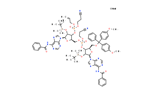 1427449-39-5 | Allyl ((2R,3R,4R,5R)-5-(6-benzamido-9H-purin-9-yl)-2-((((((2R,3R,4R,5R)-5-(6-benzamido-9H-purin-9-yl)-2-((bis(4-methoxyphenyl)(phenyl)methoxy)methyl)-4-((tert-butyldimethylsilyl)oxy)tetrahydrofuran-3-yl)oxy)(2-cyanoethoxy)phosphoryl)oxy)methyl)-4-((tert-butyldimethylsilyl)oxy)tetrahydrofuran-3-yl) (2-cyanoethyl) phosphate