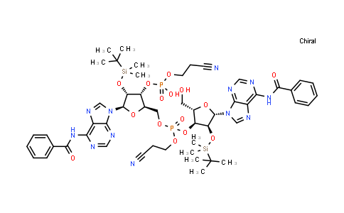CAS No. 1427449-40-8, (2R,3R,4R,5R)-5-(6-benzamido-9H-purin-9-yl)-2-((((((2S,3S,4S,5S)-5-(6-benzamido-9H-purin-9-yl)-4-((tert-butyldimethylsilyl)oxy)-2-(hydroxymethyl)tetrahydrofuran-3-yl)oxy)(2-cyanoethoxy)phosphoryl)oxy)methyl)-4-((tert-butyldimethylsilyl)oxy)tetrahydrofuran-3-yl (2-cyanoethyl) hydrogen phosphate