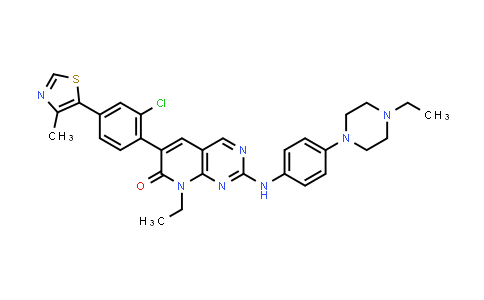 CAS No. 1428758-96-6, 6-(2-chloro-4-(4-methylthiazol-5-yl)phenyl)-8-ethyl-2-((4-(4-ethylpiperazin-1-yl)phenyl)amino)pyrido[2,3-d]pyrimidin-7(8H)-one