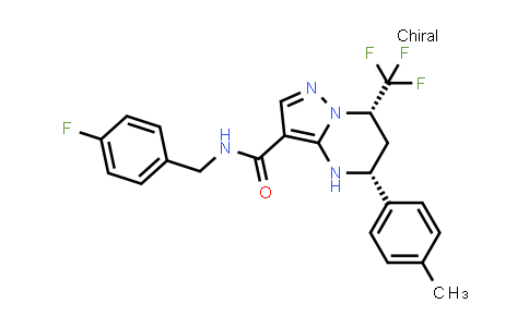 CAS No. 1429939-69-4, Pyrazolo[1,5-a]pyrimidine-3-carboxamide, N-[(4-fluorophenyl)methyl]-4,5,6,7-tetrahydro-5-(4-methylphenyl)-7-(trifluoromethyl)-, (5R,7S)-