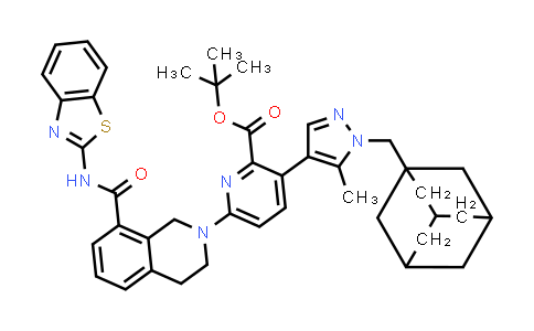 CAS No. 1430845-71-8, 2-Pyridinecarboxylic acid, 6-[8-[(2-benzothiazolylamino)carbonyl]-3,4-dihydro-2(1H)-isoquinolinyl]-3-[5-methyl-1-(tricyclo[3.3.1.13,7]dec-1-ylmethyl)-1H-pyrazol-4-yl]-, 1,1-dimethylethyl ester