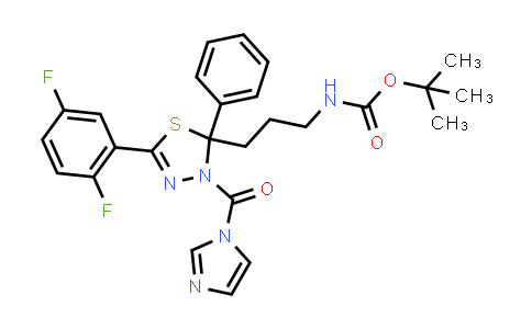CAS No. 1431698-07-5, tert-Butyl (3-(5-(2,5-difluorophenyl)-3-(1H-imidazole-1-carbonyl)-2-phenyl-2,3-dihydro-1,3,4-thiadiazol-2-yl)propyl)carbamate