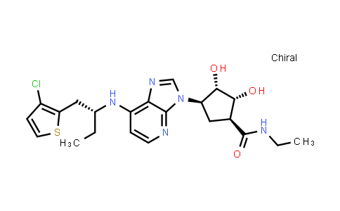 CAS No. 143395-98-6, Cyclopentanecarboxamide, 4-[7-[[(1R)-1-[(3-chloro-2-thienyl)methyl]propyl]amino]-3H-imidazo[4,5-b]pyridin-3-yl]-N-ethyl-2,3-dihydroxy-, (1S,2R,3S,4R)-