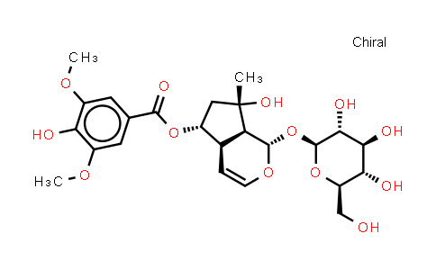 CAS No. 144049-72-9, β-D-Glucopyranoside, 1,4,5,6,7,7a-hexahydro-7-hydroxy-5-[(4-hydroxy-3,5-dimethoxybenzoyl)oxy]-7-methylcyclopenta[c]pyran-1-yl, [1S-(1α,4aα,5α,7α,7aα)]-