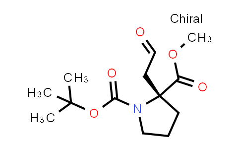 CAS No. 144085-24-5, 1,2-Pyrrolidinedicarboxylic acid, 2-(2-oxoethyl)-, 1-(1,1-dimethylethyl) 2-methyl ester, (2R)-