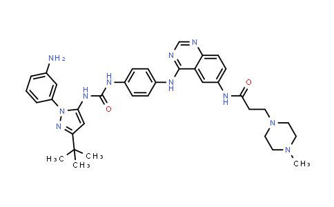 CAS No. 1446981-11-8, 1-Piperazinepropanamide, N-[4-[[4-[[[[1-(3-aminophenyl)-3-(1,1-dimethylethyl)-1H-pyrazol-5-yl]amino]carbonyl]amino]phenyl]amino]-6-quinazolinyl]-4-methyl-