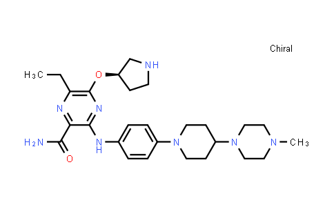 CAS No. 1448239-50-6, 2-Pyrazinecarboxamide, 6-ethyl-3-[[4-[4-(4-methyl-1-piperazinyl)-1-piperidinyl]phenyl]amino]-5-[(3R)-3-pyrrolidinyloxy]-