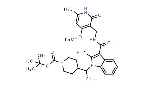 CAS No. 1450655-10-3, tert-Butyl 4-(1-(3-(((4-methoxy-6-methyl-2-oxo-1,2-dihydropyridin-3-yl)methyl)carbamoyl)-2-methyl-1H-indol-1-yl)ethyl)piperidine-1-carboxylate