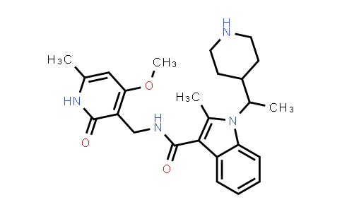CAS No. 1450655-12-5, N-((4-methoxy-6-methyl-2-oxo-1,2-dihydropyridin-3-yl)methyl)-2-methyl-1-(1-(piperidin-4-yl)ethyl)-1H-indole-3-carboxamide