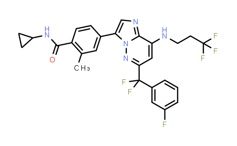 CAS No. 1456619-90-1, Benzamide, N-cyclopropyl-4-[6-[difluoro(3-fluorophenyl)methyl]-8-[(3,3,3-trifluoropropyl)amino]imidazo[1,2-b]pyridazin-3-yl]-2-methyl-
