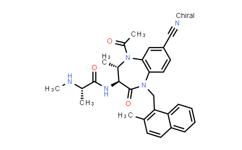MC524932 | 1467165-32-7 | (S)-N-((3S,4S)-5-acetyl-7-cyano-4-methyl-1-((2-methylnaphthalen-1-yl)methyl)-2-oxo-2,3,4,5-tetrahydro-1H-benzo[b][1,4]diazepin-3-yl)-2-(methylamino)propanamide