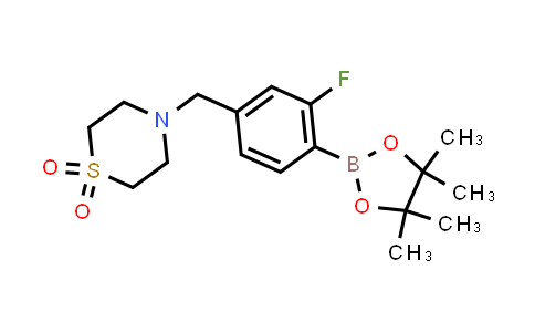 CAS No. 1469440-25-2, 4-(3-Fluoro-4-(4,4,5,5-tetramethyl-1,3,2-dioxaborolan-2-yl)benzyl)thiomorpholine 1,1-dioxide