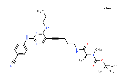 CAS No. 1474035-77-2, Carbamic acid, N-[(1S)-2-[[5-[2-[(4-cyanophenyl)amino]-4-(propylamino)-5-pyrimidinyl]-4-pentyn-1-yl]amino]-1-methyl-2-oxoethyl]-N-methyl-, 1,1-dimethylethyl ester