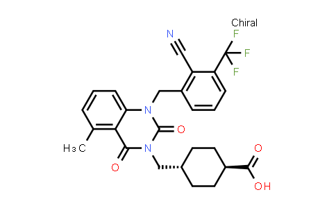 CAS No. 1498300-35-8, Cyclohexanecarboxylic acid, 4-[[1-[[2-cyano-3-(trifluoromethyl)phenyl]methyl]-1,4-dihydro-5-methyl-2,4-dioxo-3(2H)-quinazolinyl]methyl]-, trans-
