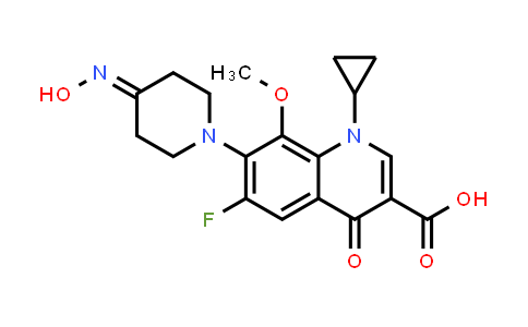 CAS No. 150008-26-7, 3-Quinolinecarboxylic acid, 1-cyclopropyl-6-fluoro-1,4-dihydro-7-[4-(hydroxyimino)-1-piperidinyl]-8-methoxy-4-oxo-