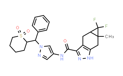 CAS No. 1557240-82-0, Cycloprop[f]indazole-3-carboxamide, 5,5-difluoro-1,4,4a,5,5a,6-hexahydro-5a-methyl-N-[1-[phenyl(tetrahydro-1,1-dioxido-2H-thiopyran-2-yl)methyl]-1H-pyrazol-4-yl]-