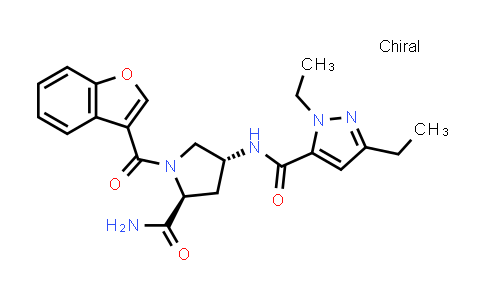 CAS No. 1558041-09-0, 1H-Pyrazole-5-carboxamide, N-[(3R,5S)-5-(aminocarbonyl)-1-(3-benzofuranylcarbonyl)-3-pyrrolidinyl]-1,3-diethyl-