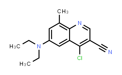 CAS No. 156566-39-1, 3-Quinolinecarbonitrile, 4-chloro-6-(diethylamino)-8-methyl-